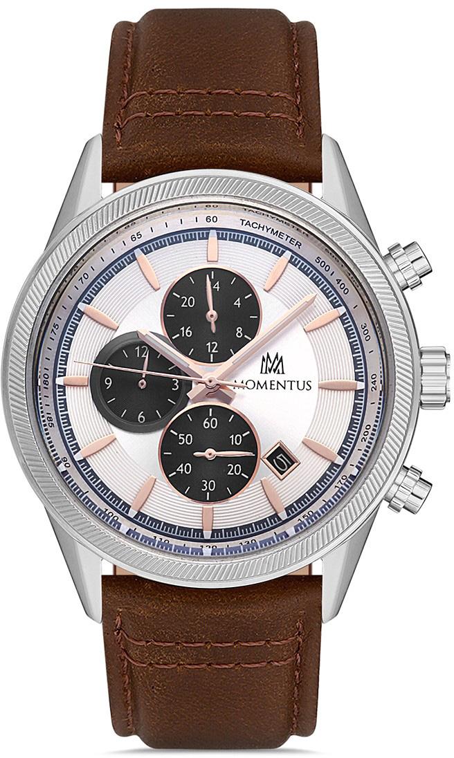 Momentus SM370S-02KR Takvimli 45 mm Kahverengi Deri Kordon Analog Erkek Kol Saati