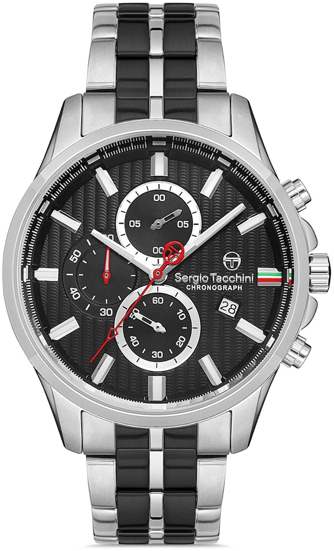 Sergio Tacchini ST.1.10156.1 Takvimli 43 mm Gri-Siyah Çelik Kordon Analog Kol Saati