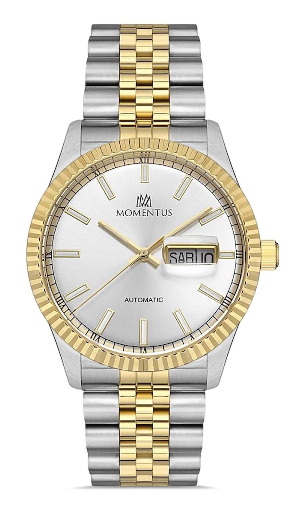 Momentus TM347T-02SG Takvimli 41 mm Gri-Sarı Çelik Kordon Analog Erkek Kol Saati