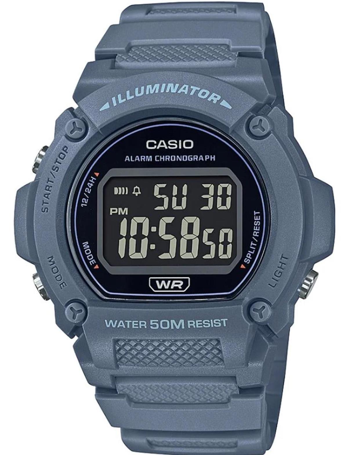 Casio W-219HC-2BVDF Takvimli Gri Silikon Kordon Dijital Erkek Kol Saati