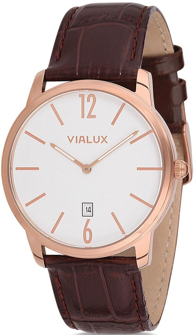 Vialux AS515R-02KR Takvimli 41 mm Kahverengi Deri Kordon Analog Kol Saati