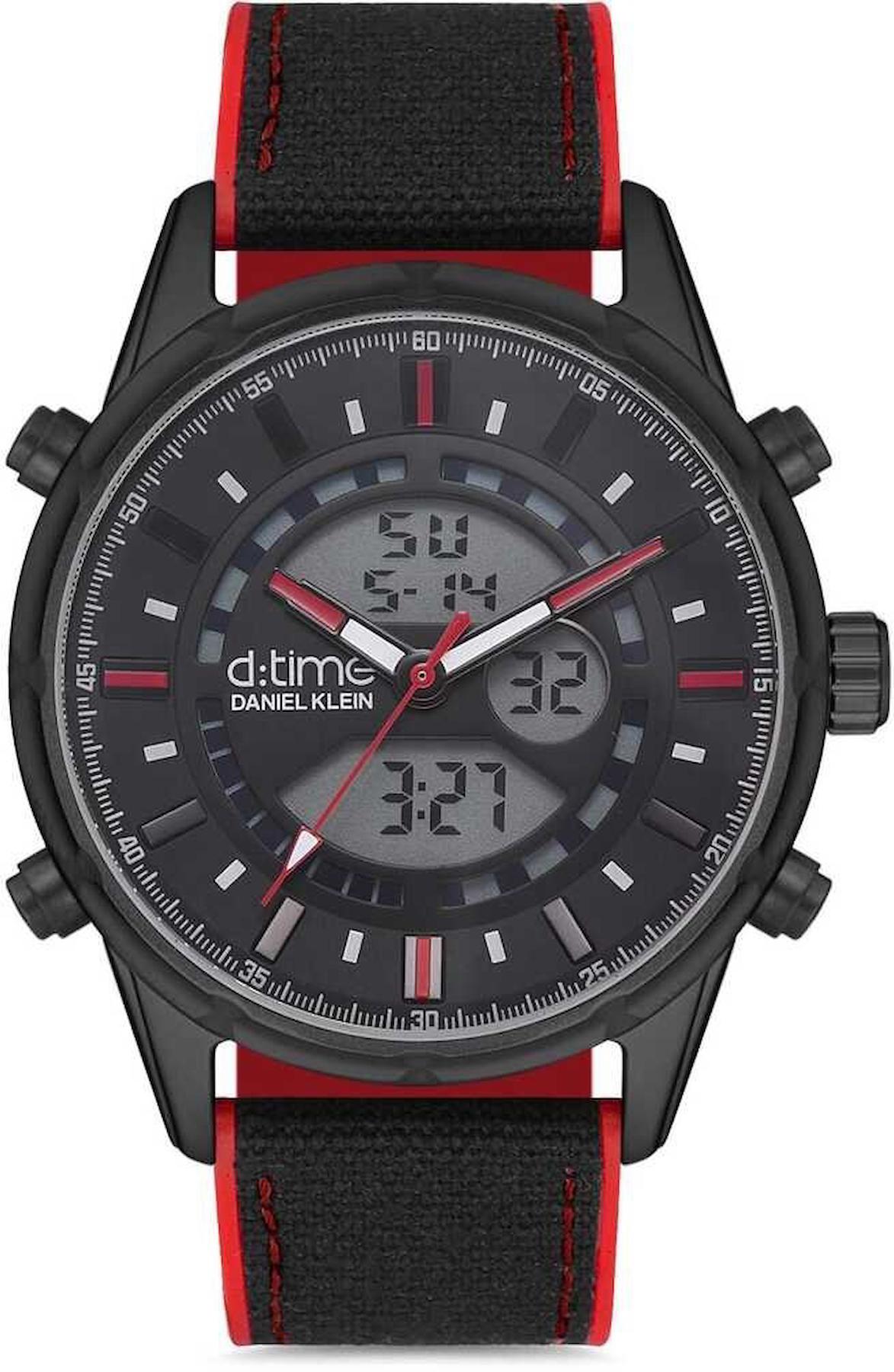 Daniel Klein DK.1.12635.1 Takvimli 45 mm Kırmızı-Siyah Deri Kordon Analog Erkek Kol Saati