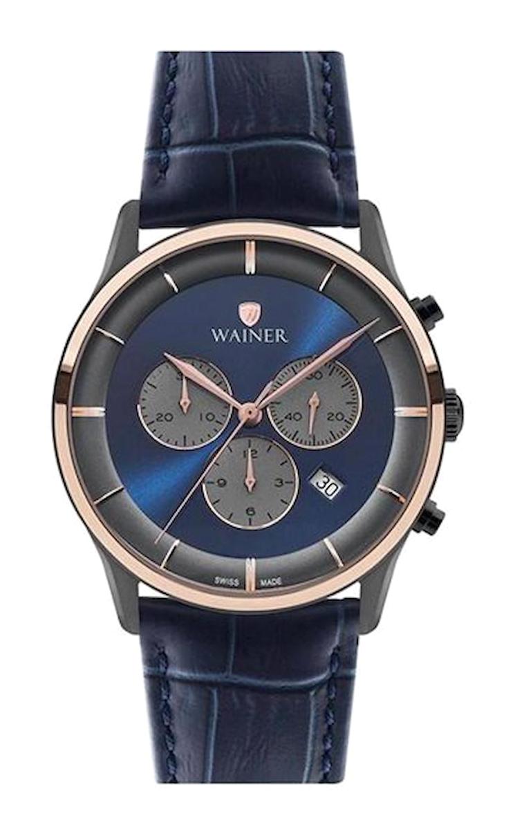 Wainer WA.19991-B Pusulalı Takvimli 43 mm Lacivert Deri Kordon Analog Erkek Kol Saati