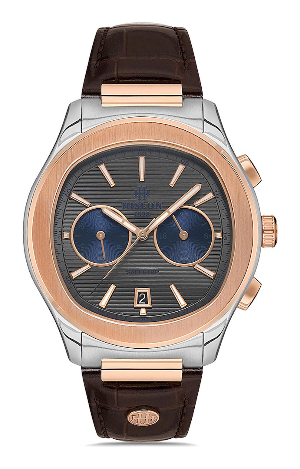 Hislon DT148T-05KR Pusulalı Takvimli 43 mm Kahverengi Deri Kordon Analog Erkek Kol Saati