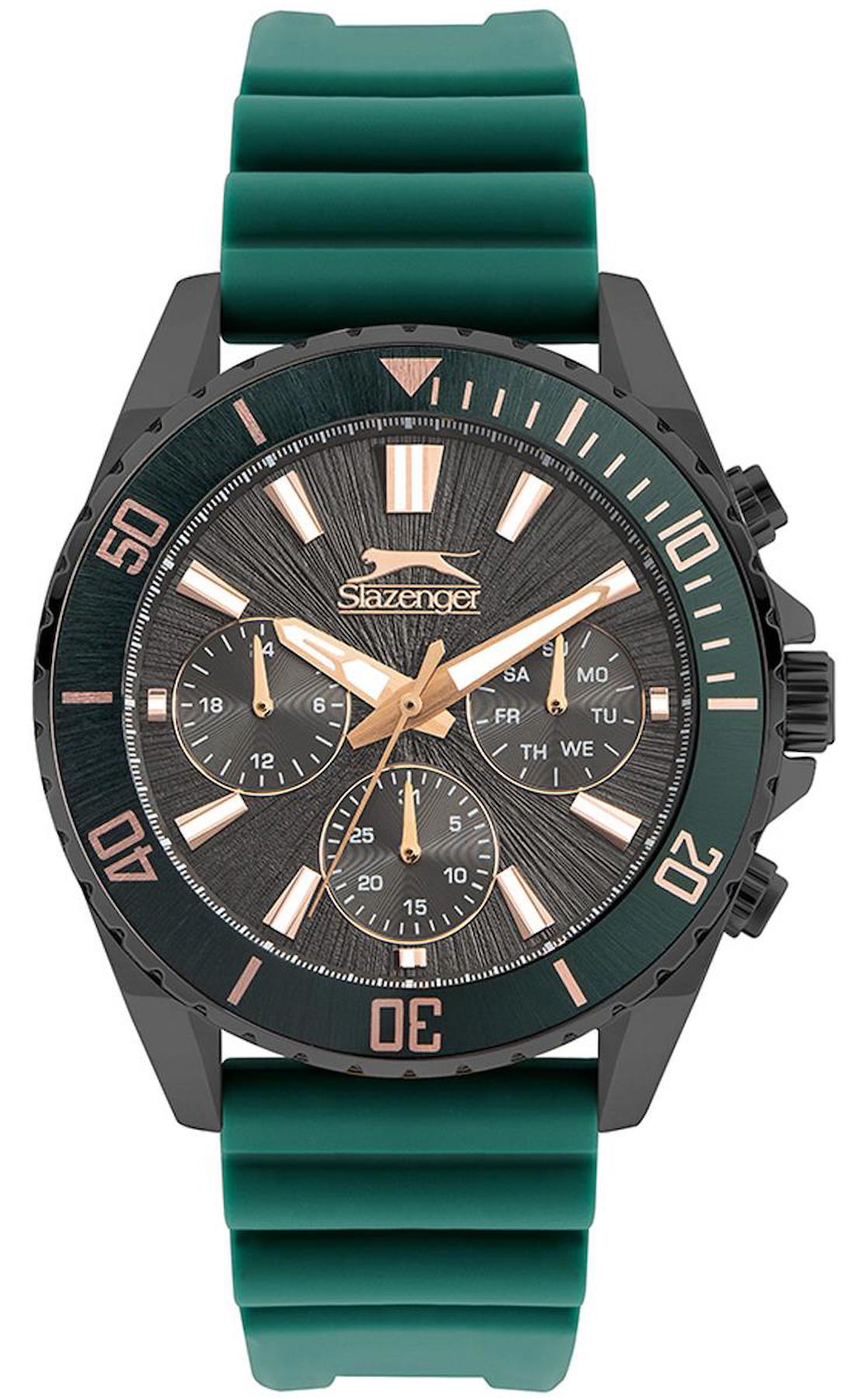 Slazenger SL.09.2274.2.03 Takvimli 44 mm Yeşil Silikon Kordon Analog Erkek Kol Saati