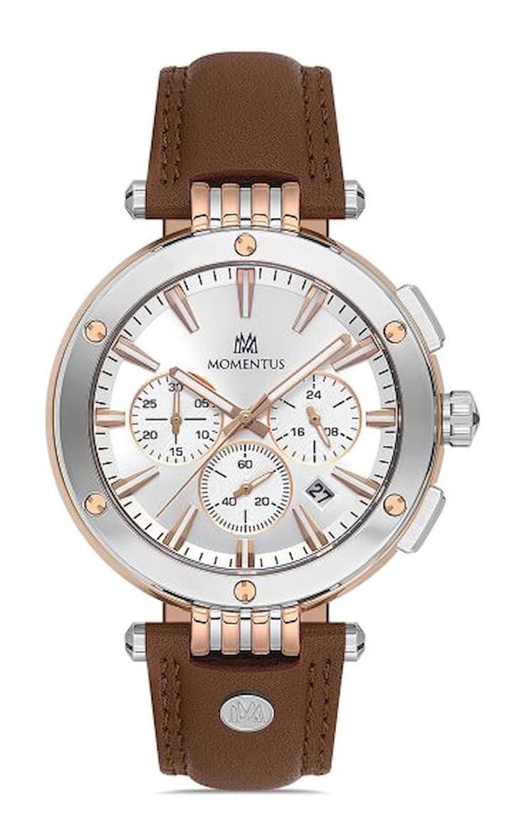 Momentus TM263T-02KR Takvimli 44 mm Kahverengi Deri Kordon Analog Erkek Kol Saati