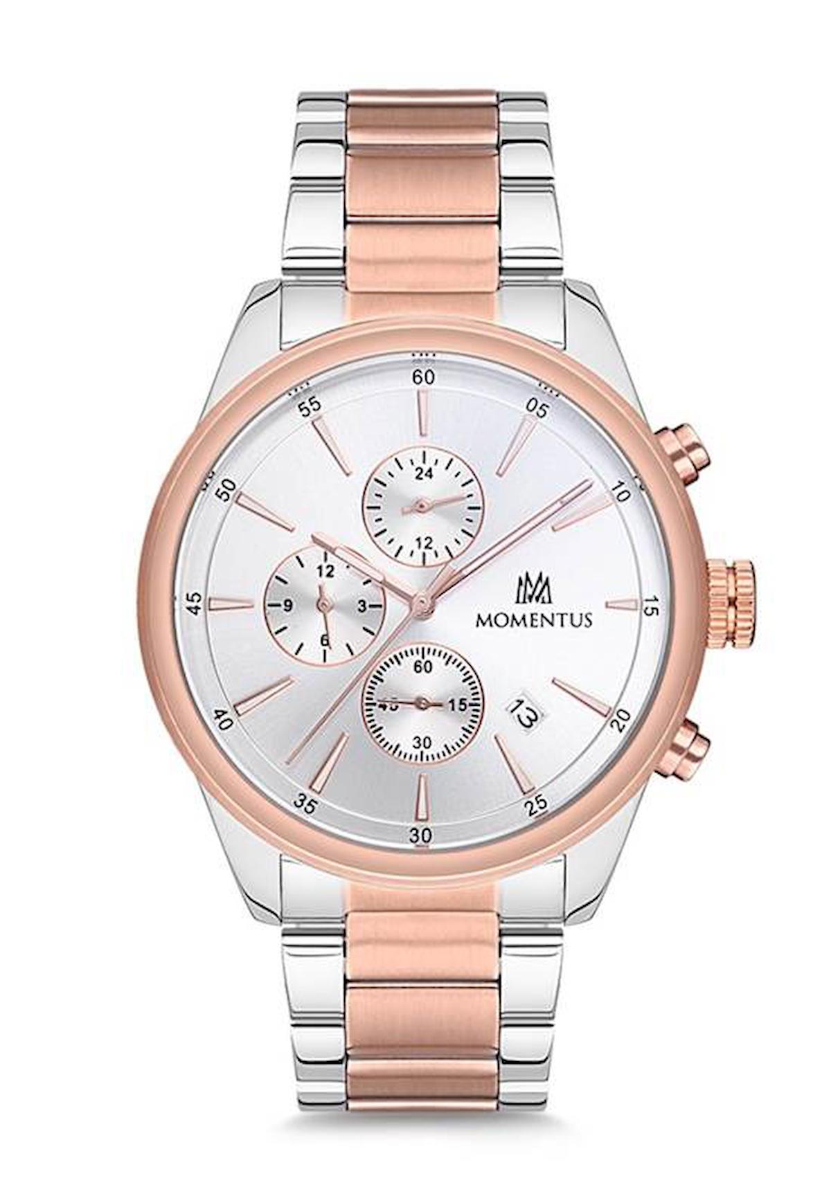 Momentus CC272T-02SR Takvimli 42 mm Gri-Rose Gold Çelik Kordon Analog Erkek Kol Saati
