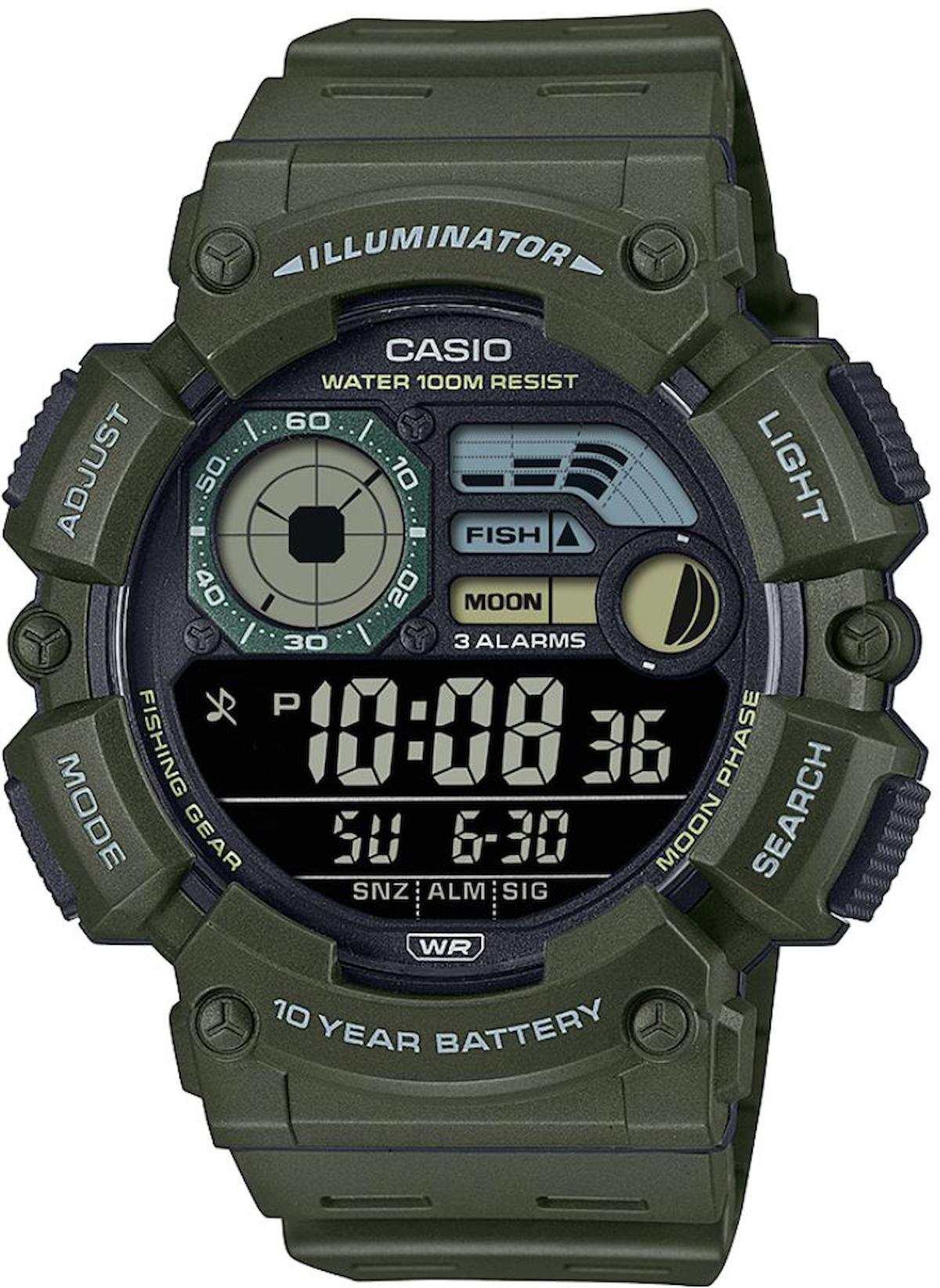 Casio WS-1500H-3BVDF Takvimli Yeşil Silikon Kordon Dijital Erkek Kol Saati