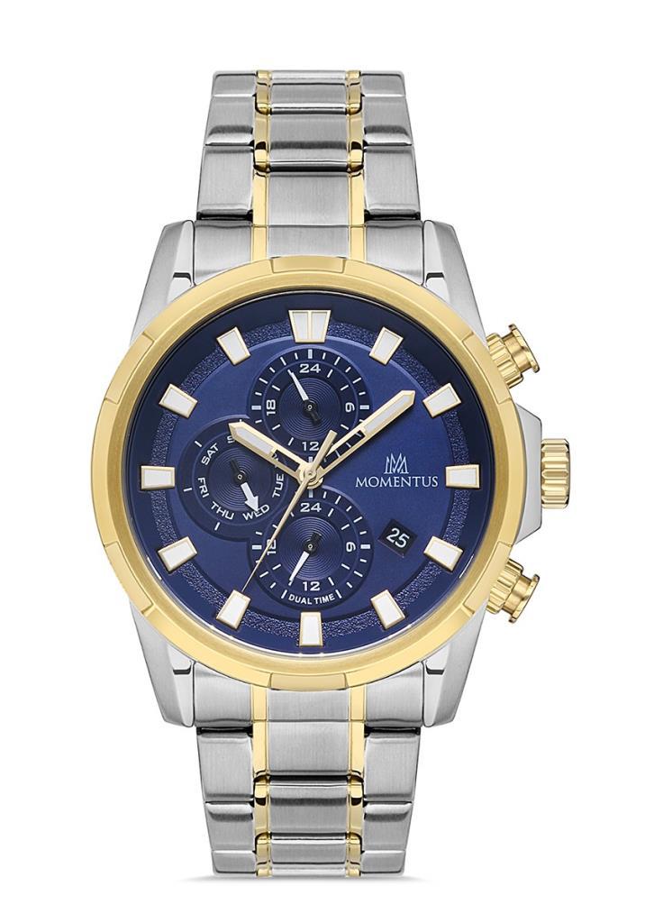 Momentus CC301T-11SG Takvimli 45 mm Altın-Çelik Kordon Analog Erkek Kol Saati