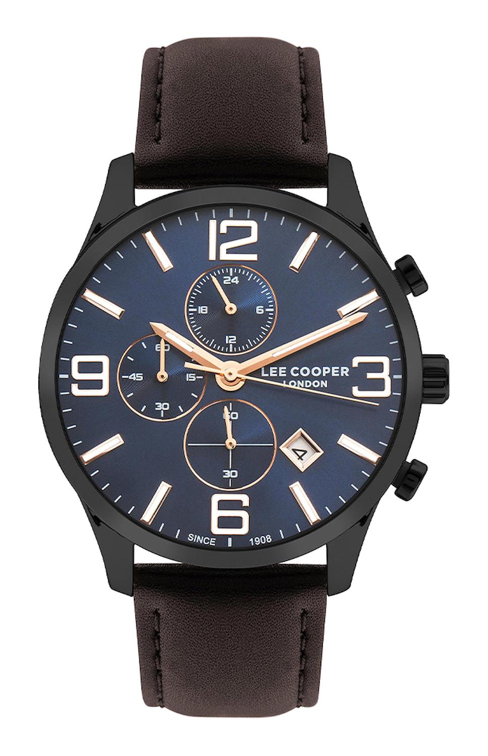 Lee Cooper LC07713.692-NM Takvimli 44 mm Kahverengi Deri Kordon Analog Erkek Kol Saati
