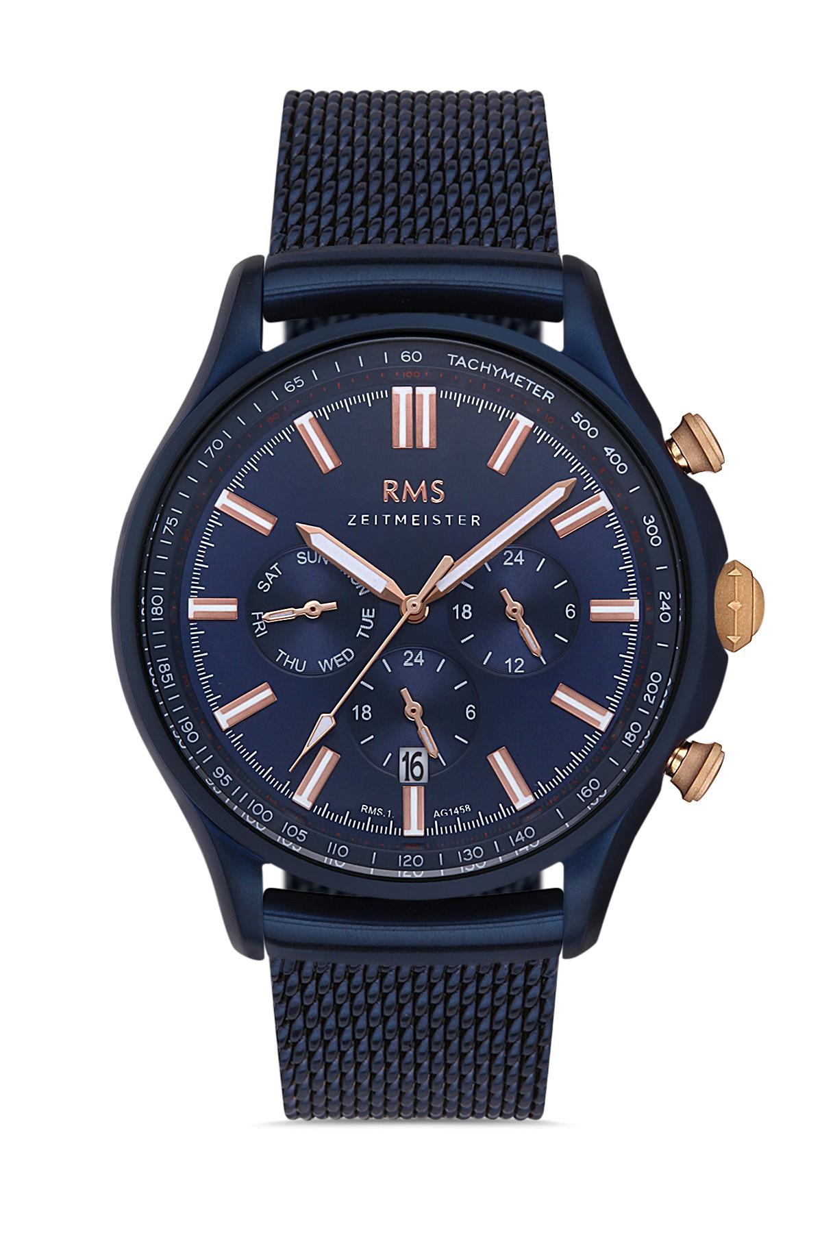 Romanson RMS.1.AG1456.05 Takvimli Lacivert Metal Kordon Analog Erkek Kol Saati