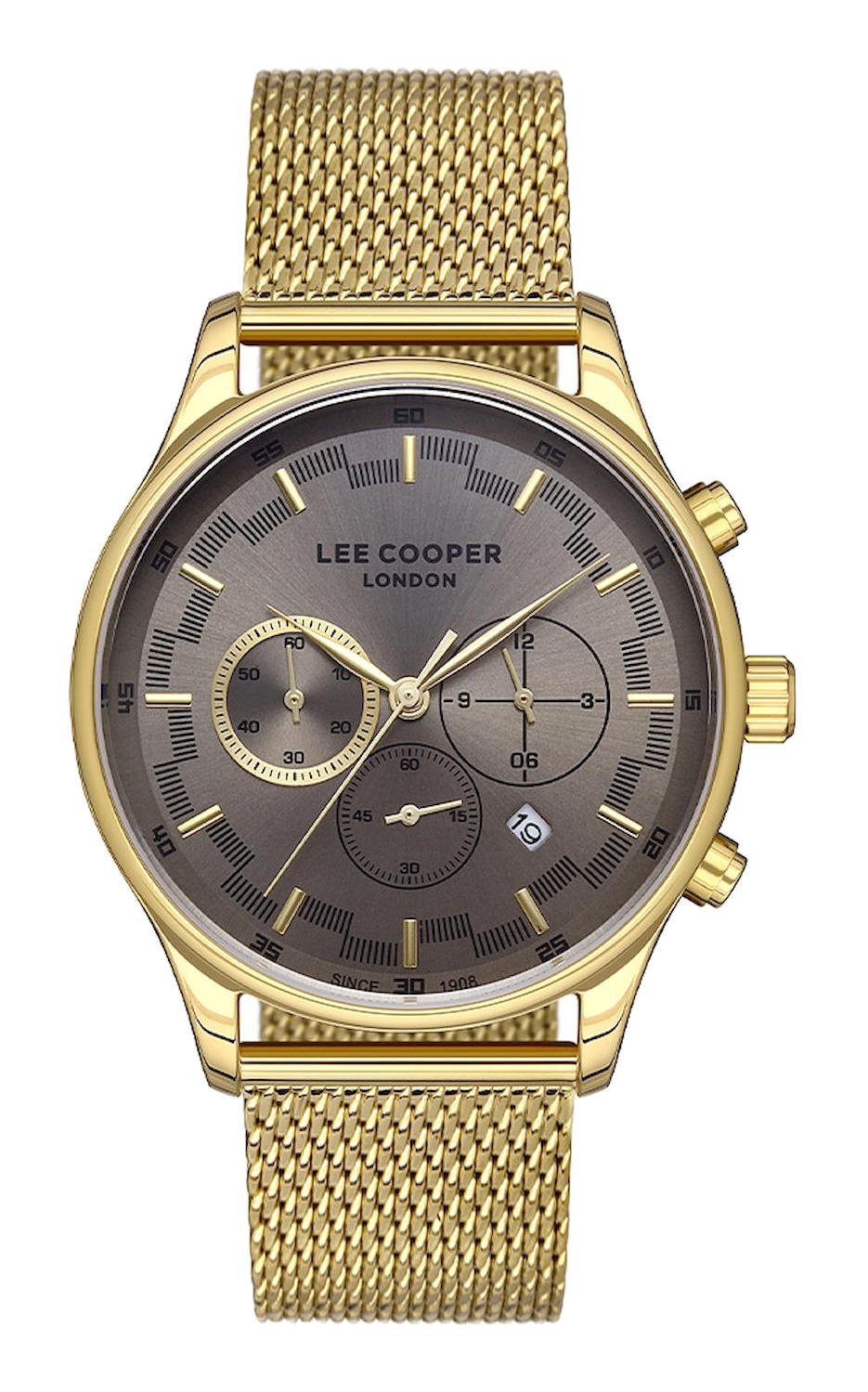 Lee Cooper LC07519.160-NM Takvimli 44 mm Altın Çelik Kordon Analog Erkek Kol Saati