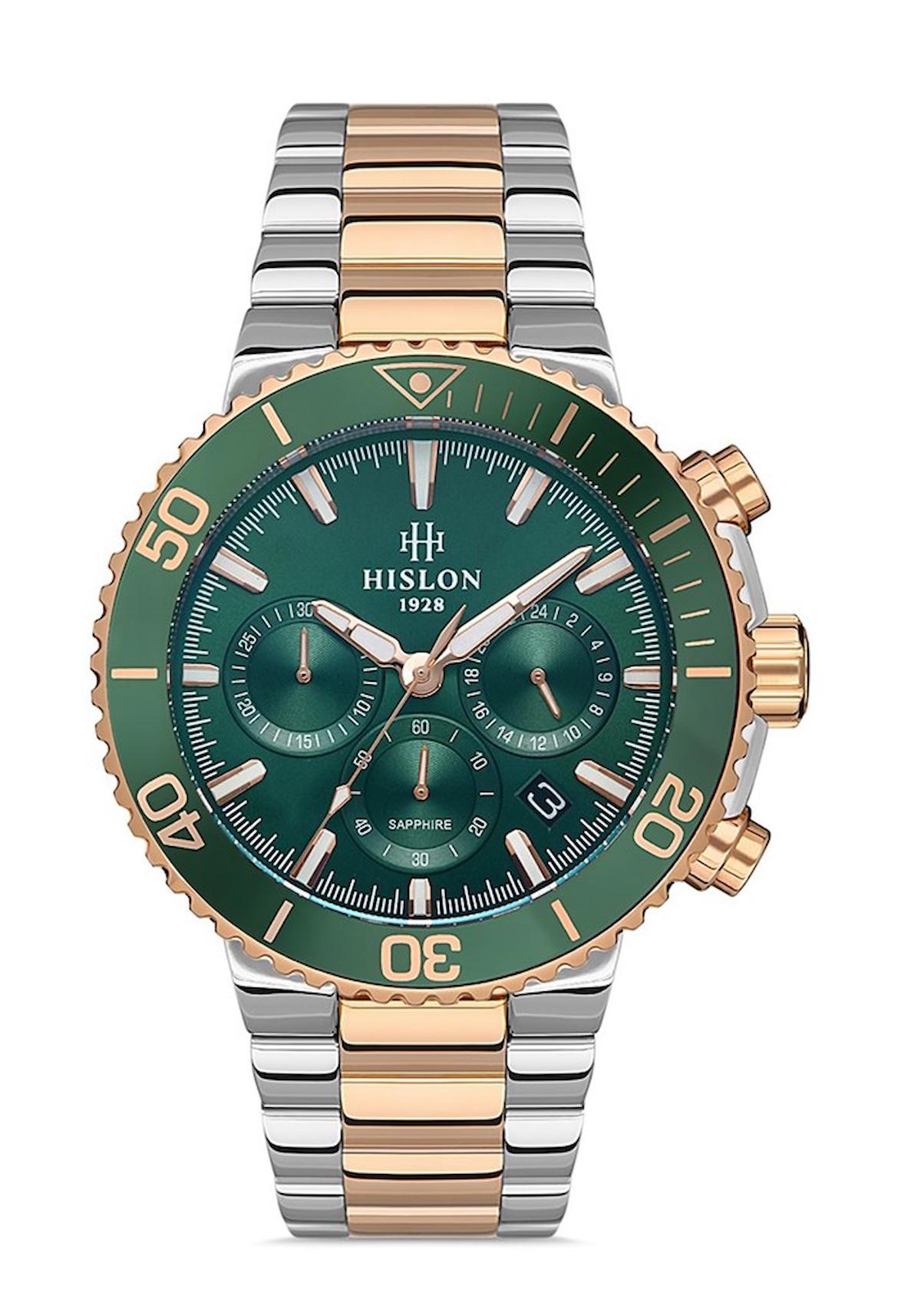 Hislon MS137T-15SR Pusulalı Takvimli Altın-Çelik Kordon Analog Erkek Kol Saati