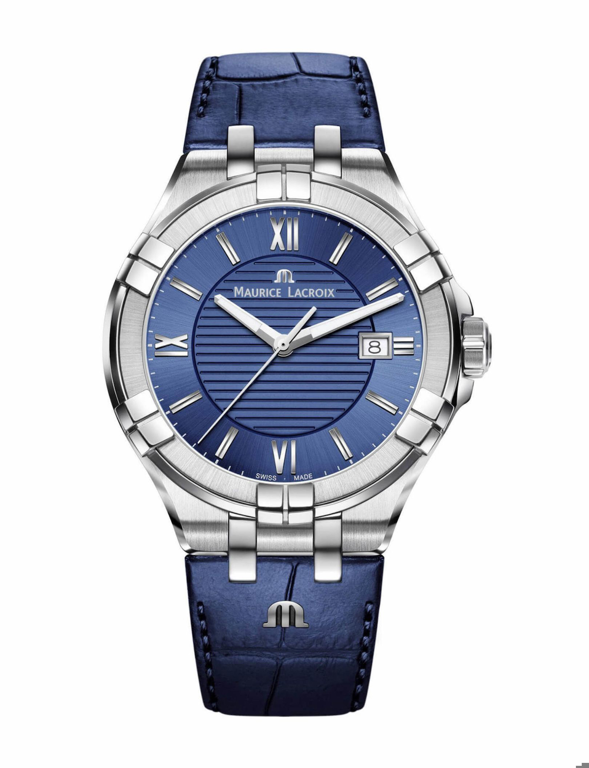 Maurice Lacroix ML-AI1008SS001430-1 Takvimli 42 mm Lacivert Deri Kordon Analog Kol Saati