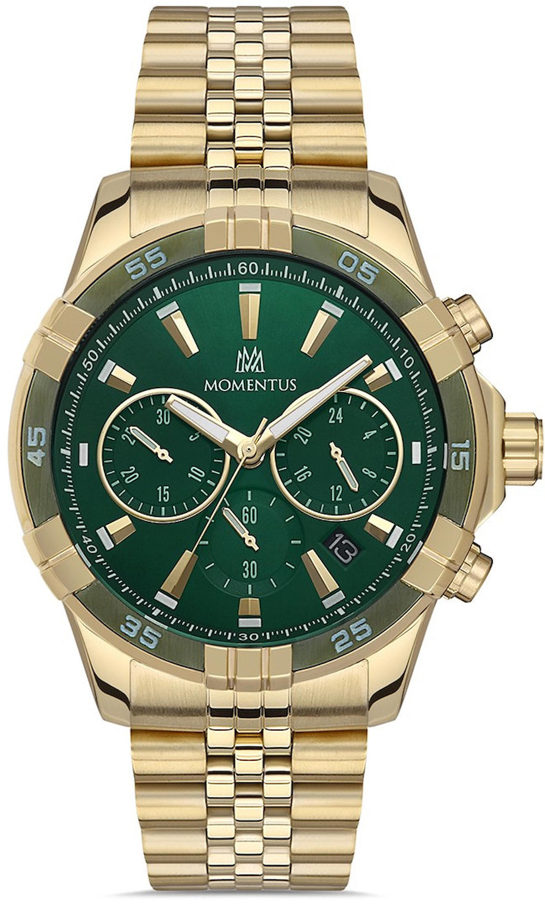 Momentus SM367T-15SG Takvimli 45 mm Altın Çelik Kordon Analog Erkek Kol Saati
