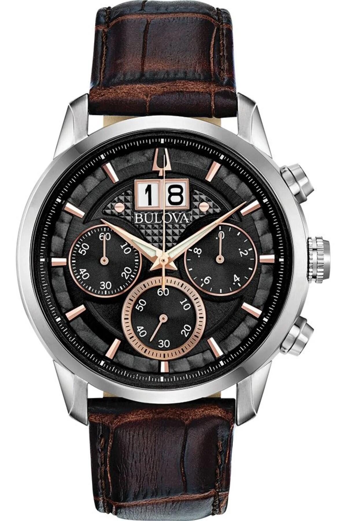Bulova 96B311 Takvimli 44 mm Kahverengi Deri Kordon Analog Erkek Kol Saati