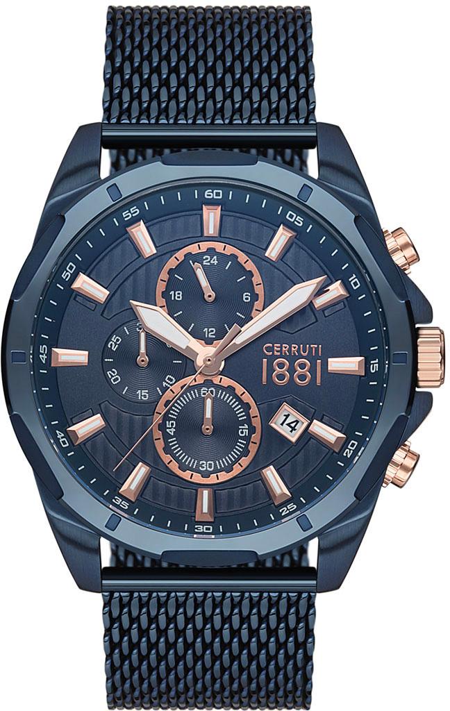 Cerruti 1881 CRA20504 Takvimli Lacivert Çelik Kordon Analog Erkek Kol Saati