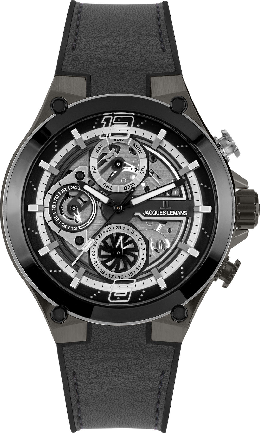 Jacques Lemans 1-2150A Takvimli 44 mm Siyah Deri Kordon Analog Kol Saati