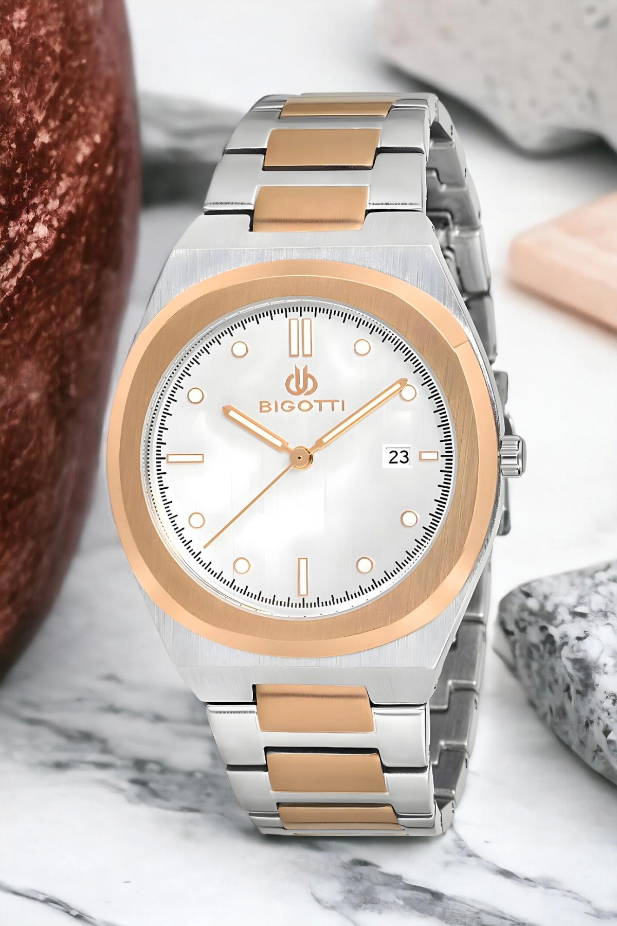 Bigotti BG.1.10164.1 Takvimli 44 mm Gri-Rose Gold Çelik Kordon Analog Erkek Kol Saati