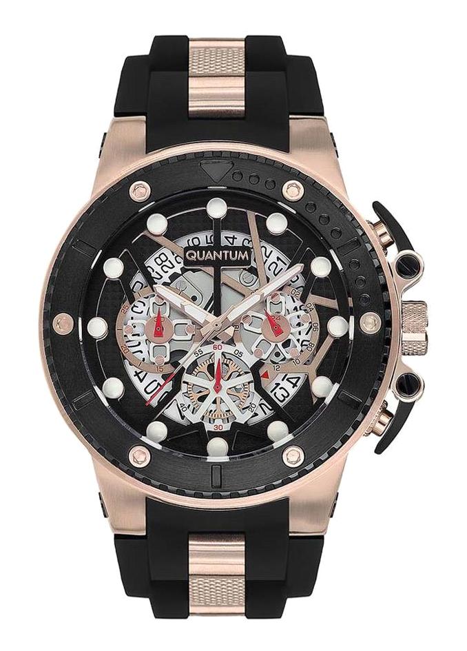 Quantum HNG535.851 46-50 mm Rose Gold-Siyah Silikon Kordon Analog Erkek Kol Saati