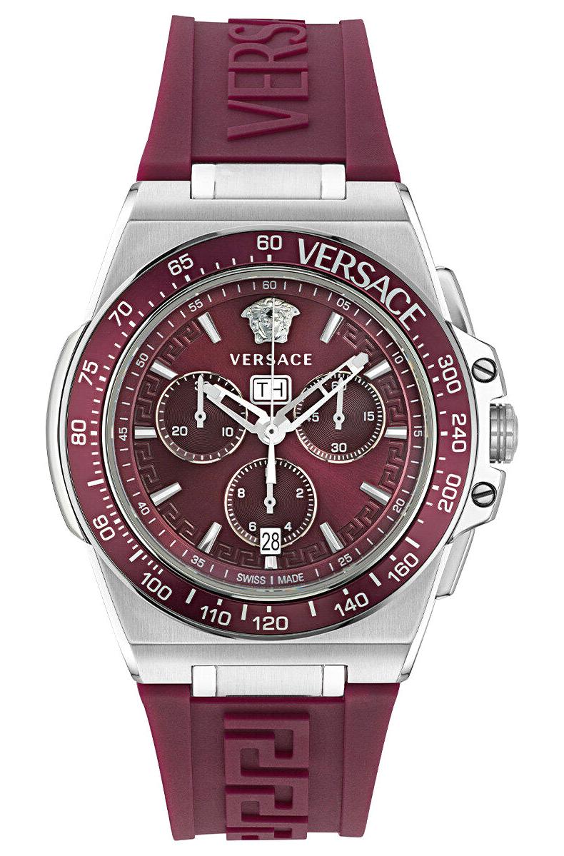 Versace VRSCVE7H00223 Takvimli 45 mm Bordo Silikon Kordon Analog Erkek Kol Saati
