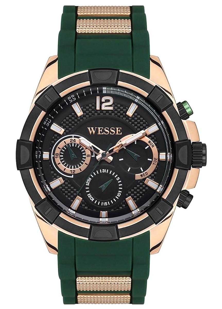Wesse WWG401801 Rose Gold-Yeşil Silikon Kordon Analog Erkek Kol Saati