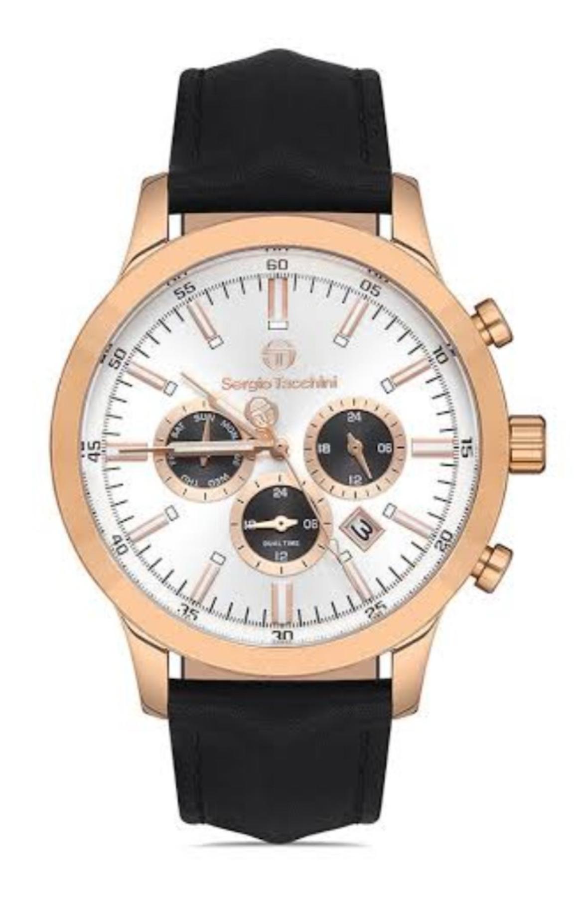 Sergio Tacchini ST.1.10242.2 Takvimli 45 mm Siyah Deri Kordon Analog Erkek Kol Saati