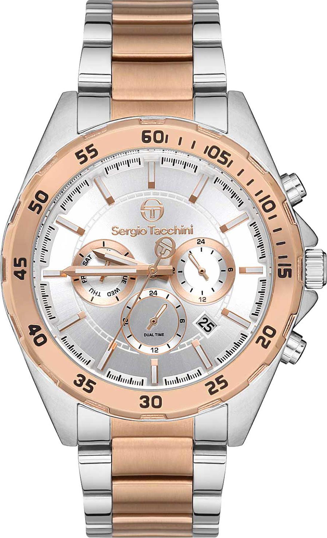 Sergio Tacchini ST.1.10189.3 Takvimli 45 mm Gri-Rose Gold Çelik Kordon Analog Erkek Kol Saati