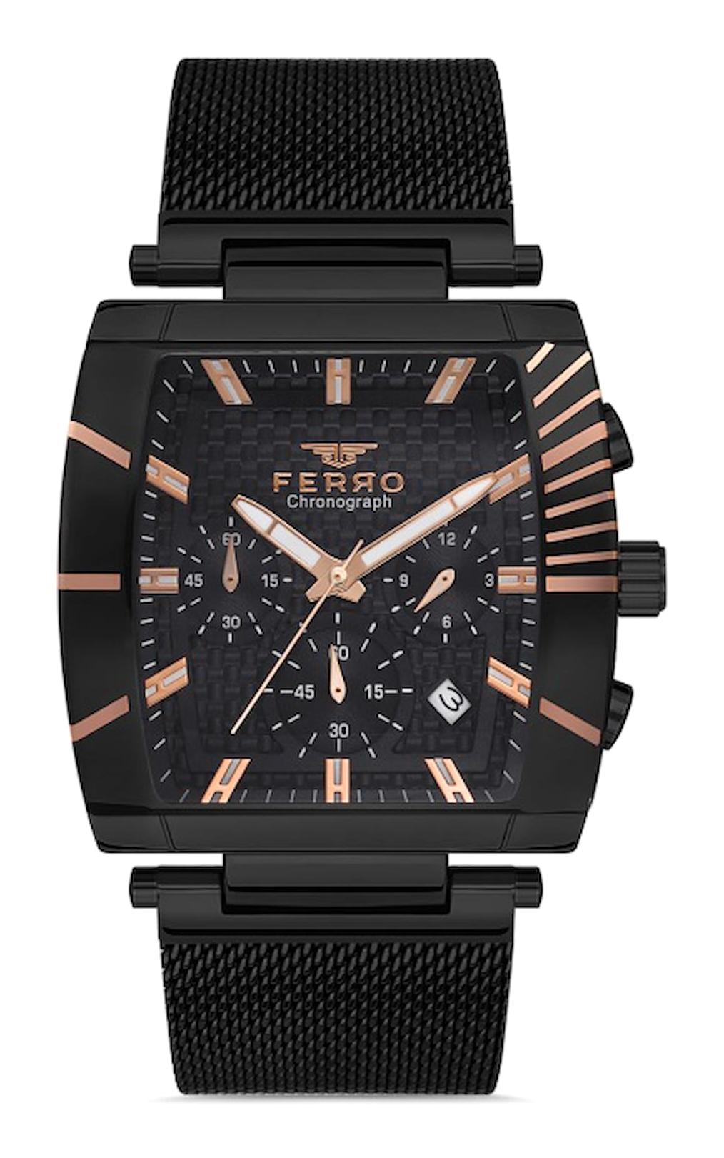 Ferro FM31265C-G Takvimli 40 mm Siyah Metal Kordon Analog Erkek Kol Saati