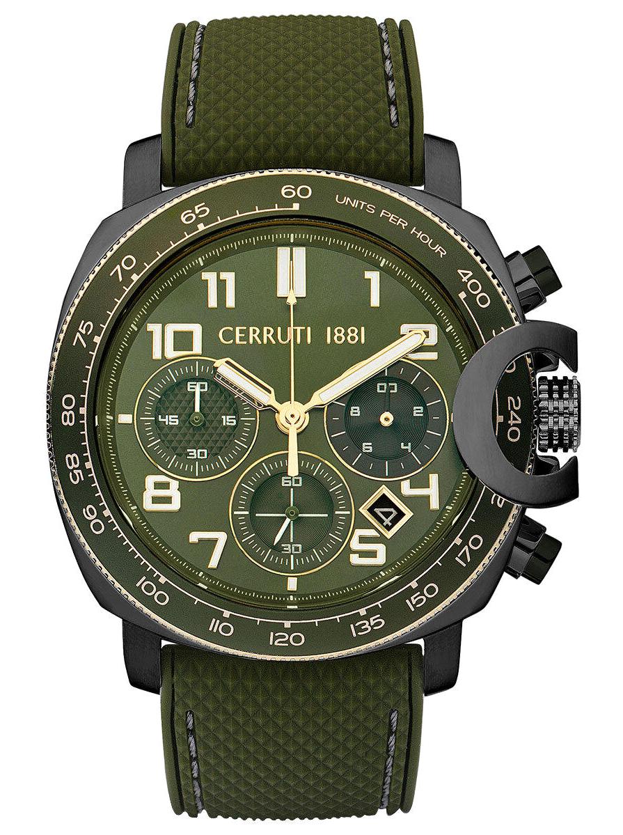 Cerruti 1881 CIWGO2206803 Takvimli 45 mm Yeşil Silikon Kordon Analog Erkek Kol Saati