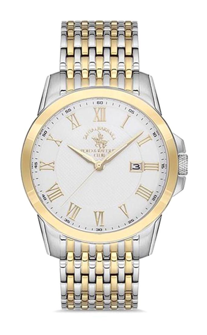 Santa Barbara Polo & Racquet Club SB.1.10155.5 Takvimli Altın-Çelik Kordon Analog Erkek Kol Saati