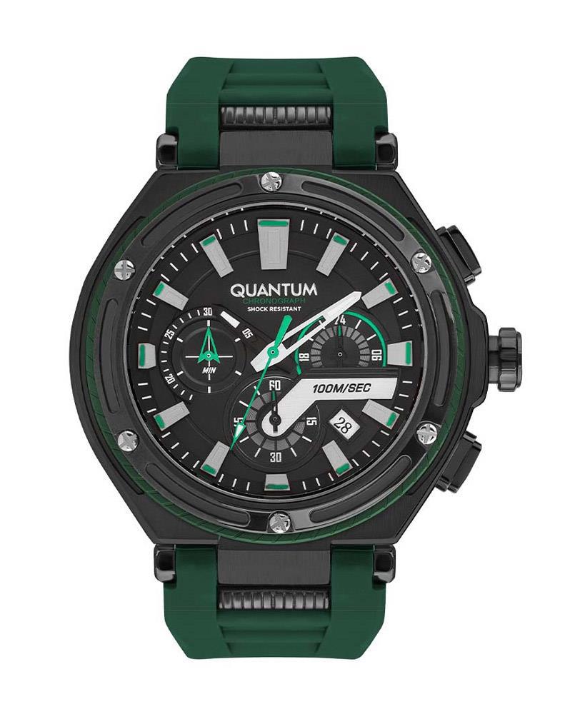 Quantum HNG1010.655 Takvimli 46-50 mm Yeşil Silikon Kordon Analog Erkek Kol Saati