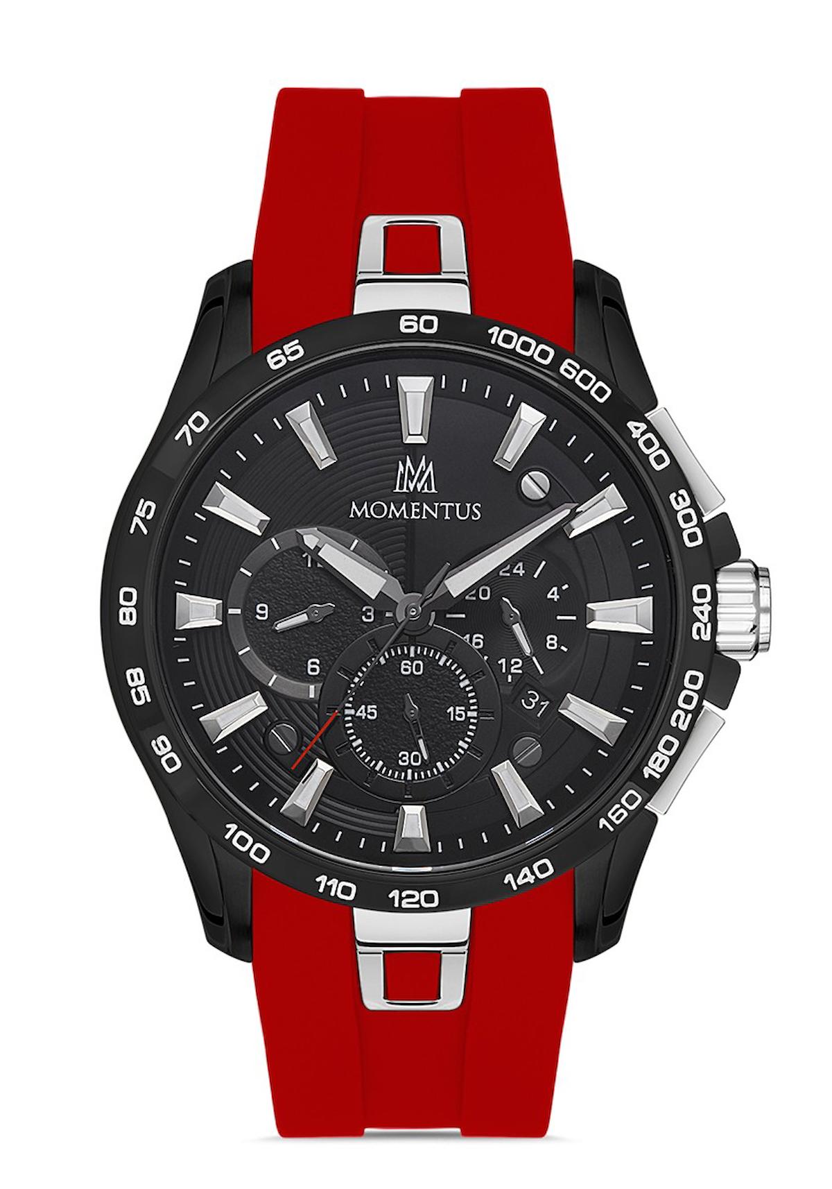 Momentus SM349B-04KB Takvimli 44 mm Kırmızı Silikon Kordon Analog Erkek Kol Saati