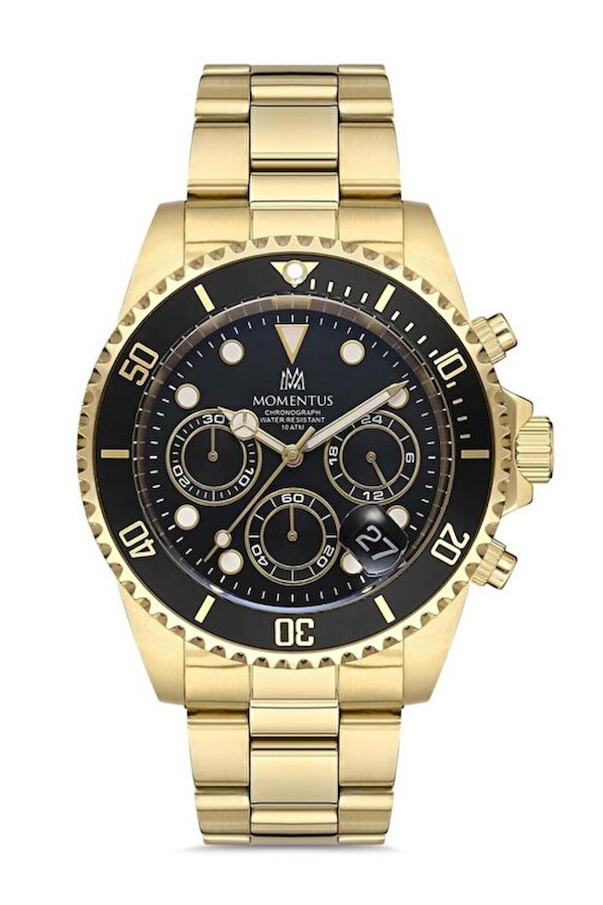 Momentus SM361T-04SG Takvimli 44 mm Altın Çelik Kordon Analog Erkek Kol Saati