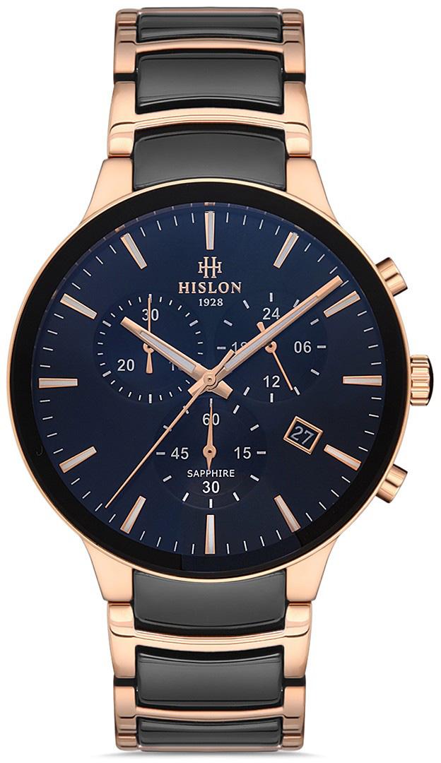 Hislon MS110T-04SR Pusulalı Takvimli 42 mm Altın-Siyah Çelik Kordon Analog Erkek Kol Saati