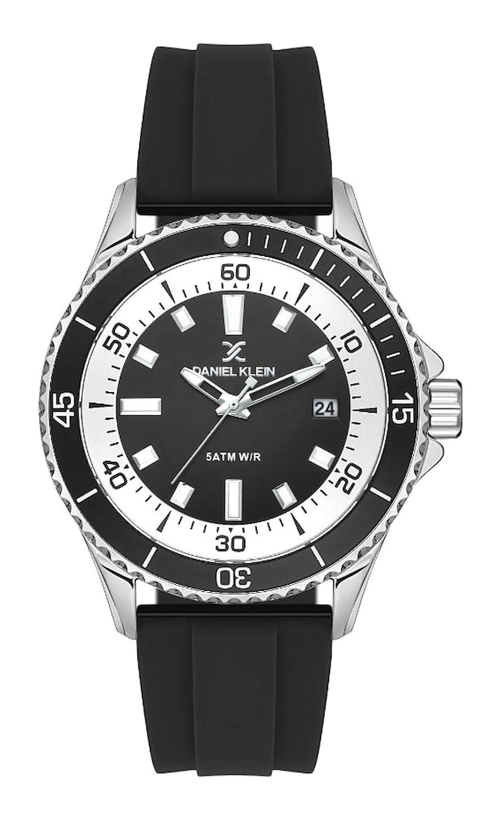 Daniel Klein DK.1.13683-1 Takvimli 43 mm Siyah Silikon Kordon Analog Erkek Kol Saati