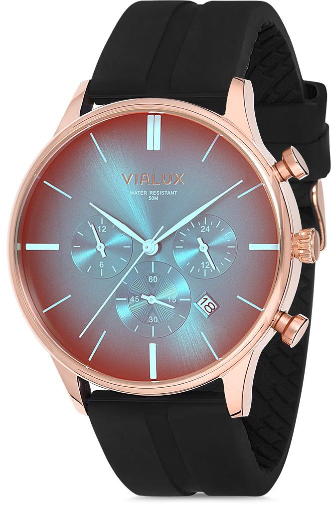Vialux VX511R-10BR Takvimli 43 mm Siyah Silikon Kordon Analog Kol Saati