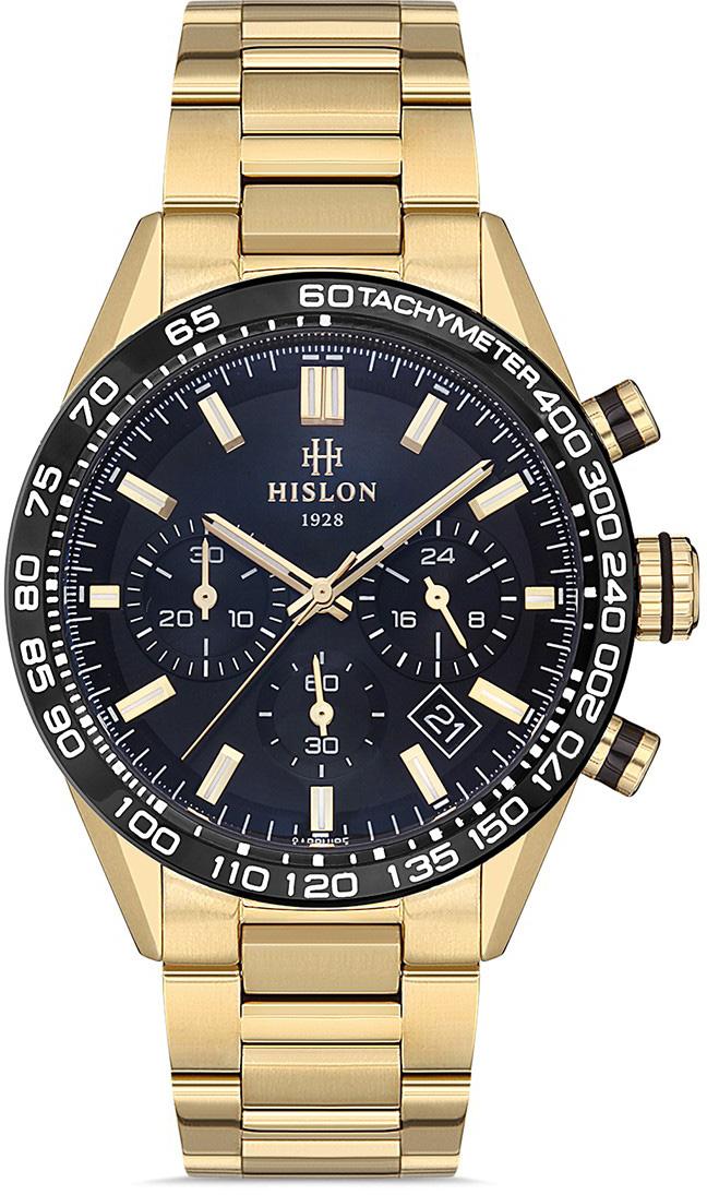 Hislon MS107T-04SG Pusulalı Takvimli 44 mm Altın Çelik Kordon Analog Kol Saati