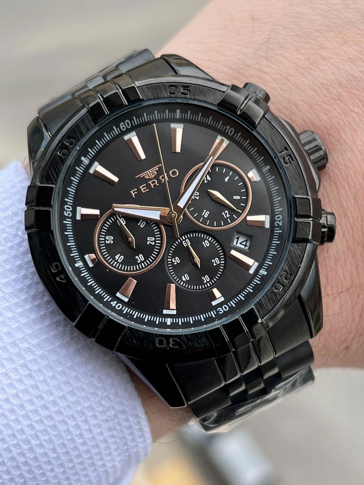 Ferro XF0036 Su Geçirmez Takvimli 44 mm Siyah Çelik Kordon Analog Erkek Kol Saati