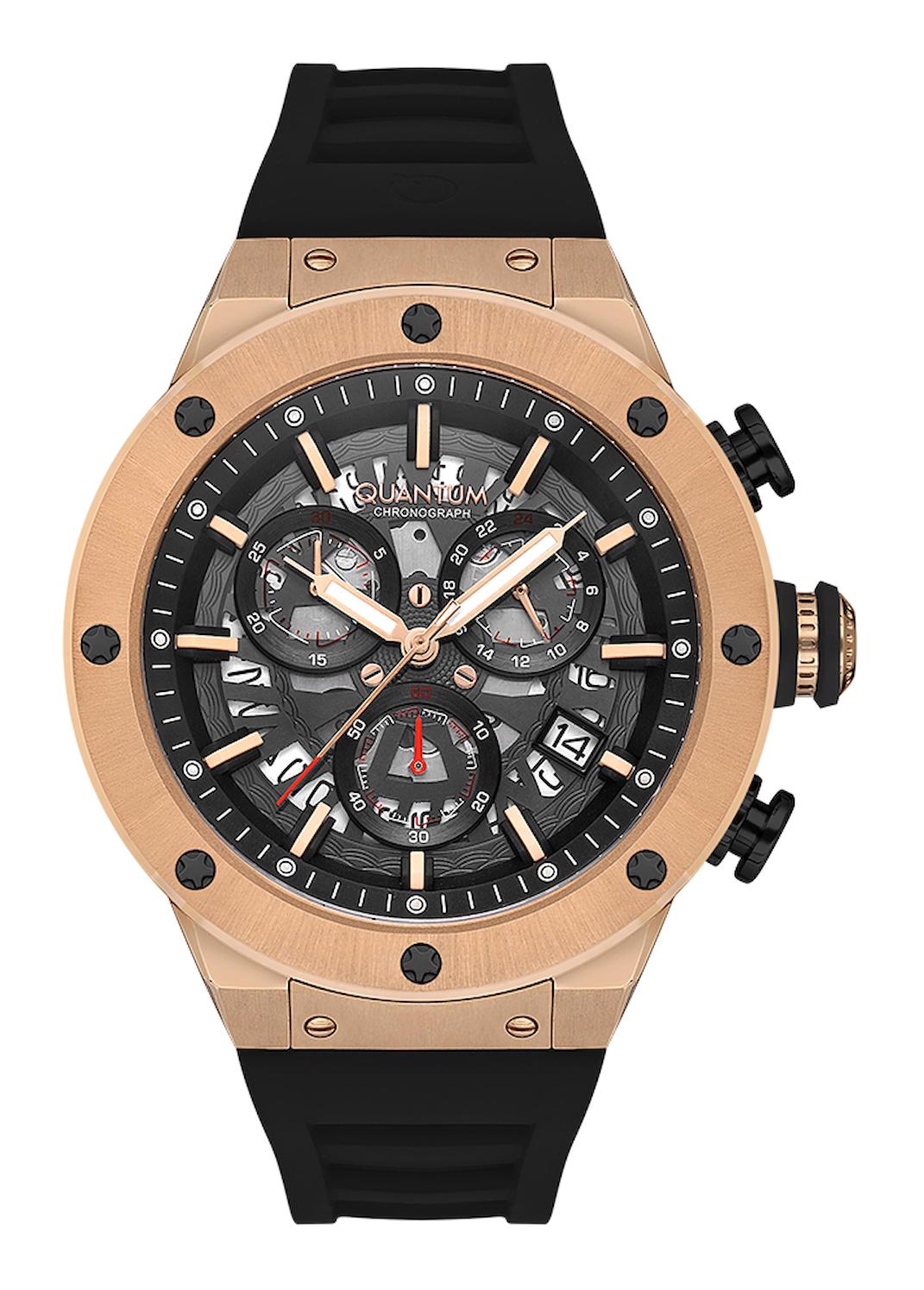 Quantum HNG1083.851 Takvimli 46-50 mm Siyah Silikon Kordon Analog Erkek Kol Saati