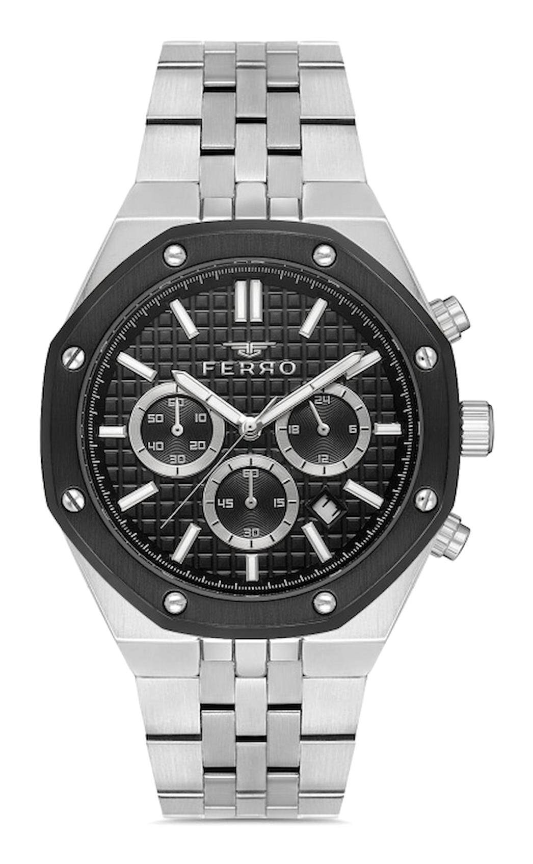Ferro FM40107A-J Takvimli 45 mm Metal Kordon Analog Erkek Kol Saati