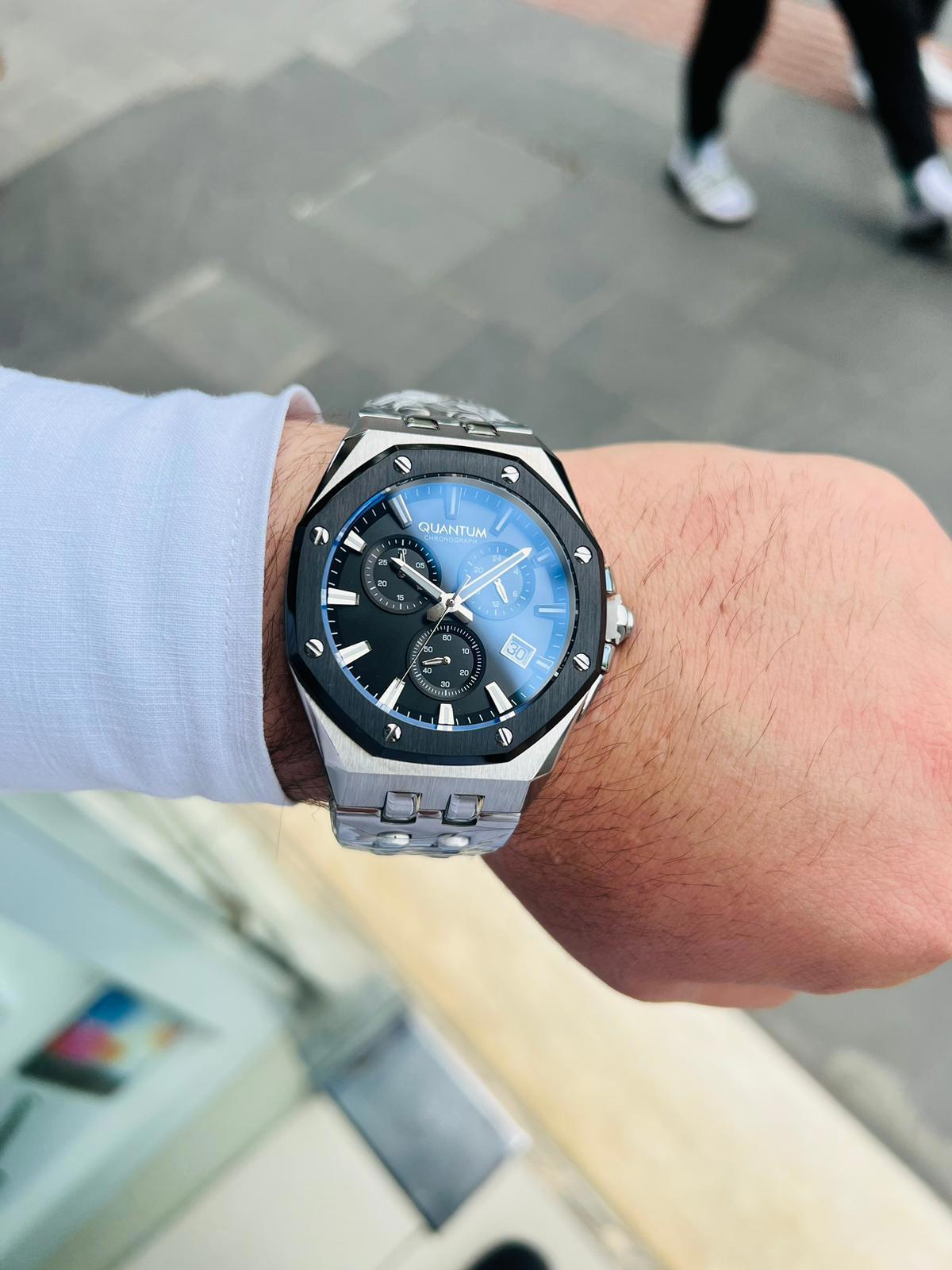 Quantum HNG1063.350 Takvimli 45 mm Beyaz Çelik Kordon Analog Erkek Kol Saati