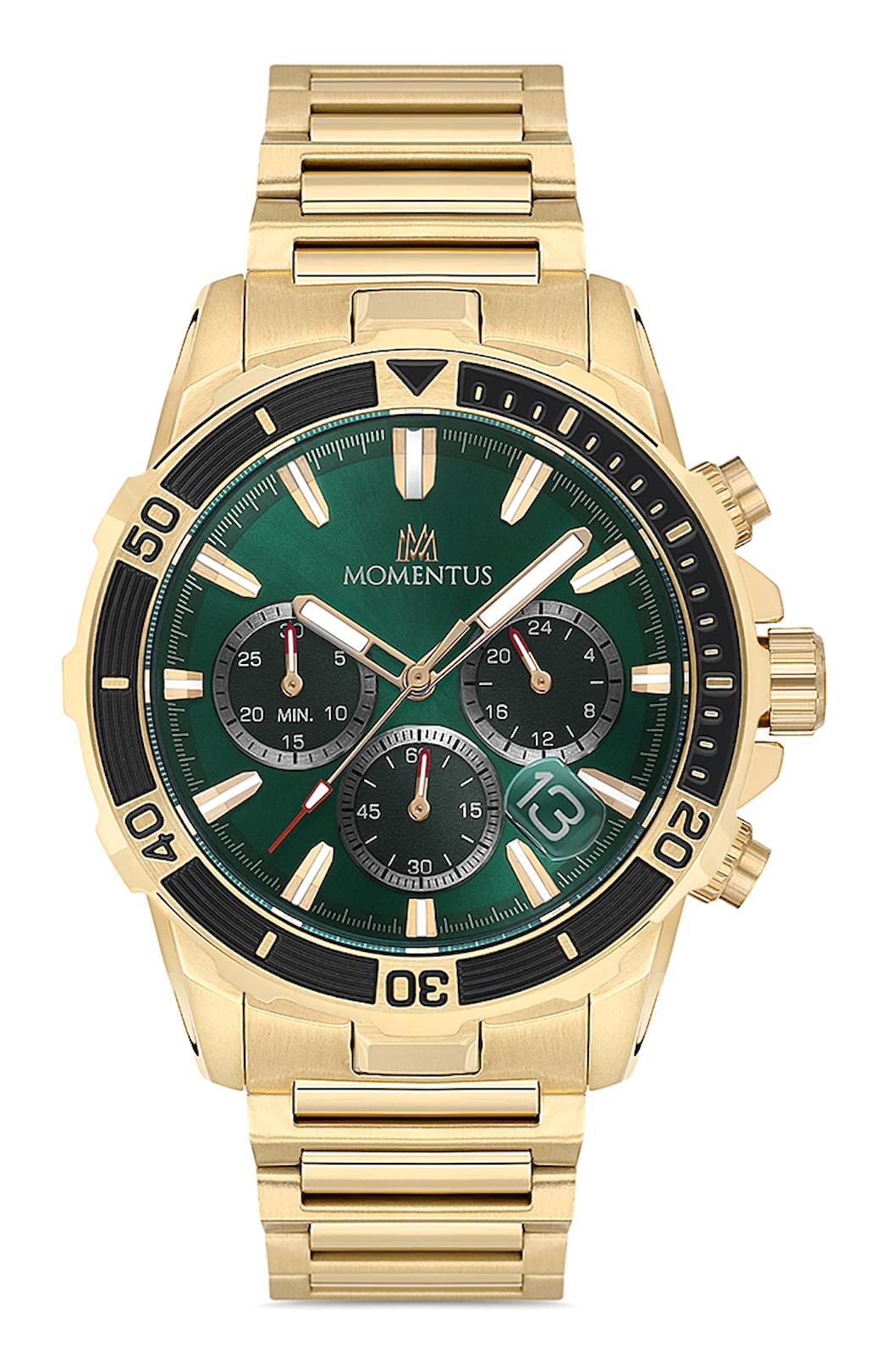 Momentus SM357T-15SG Takvimli 45 mm Altın Çelik Kordon Analog Erkek Kol Saati