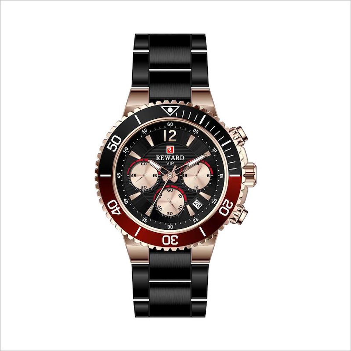 Reward A142030 Takvimli 45 mm Siyah Metal Kordon Analog Erkek Kol Saati