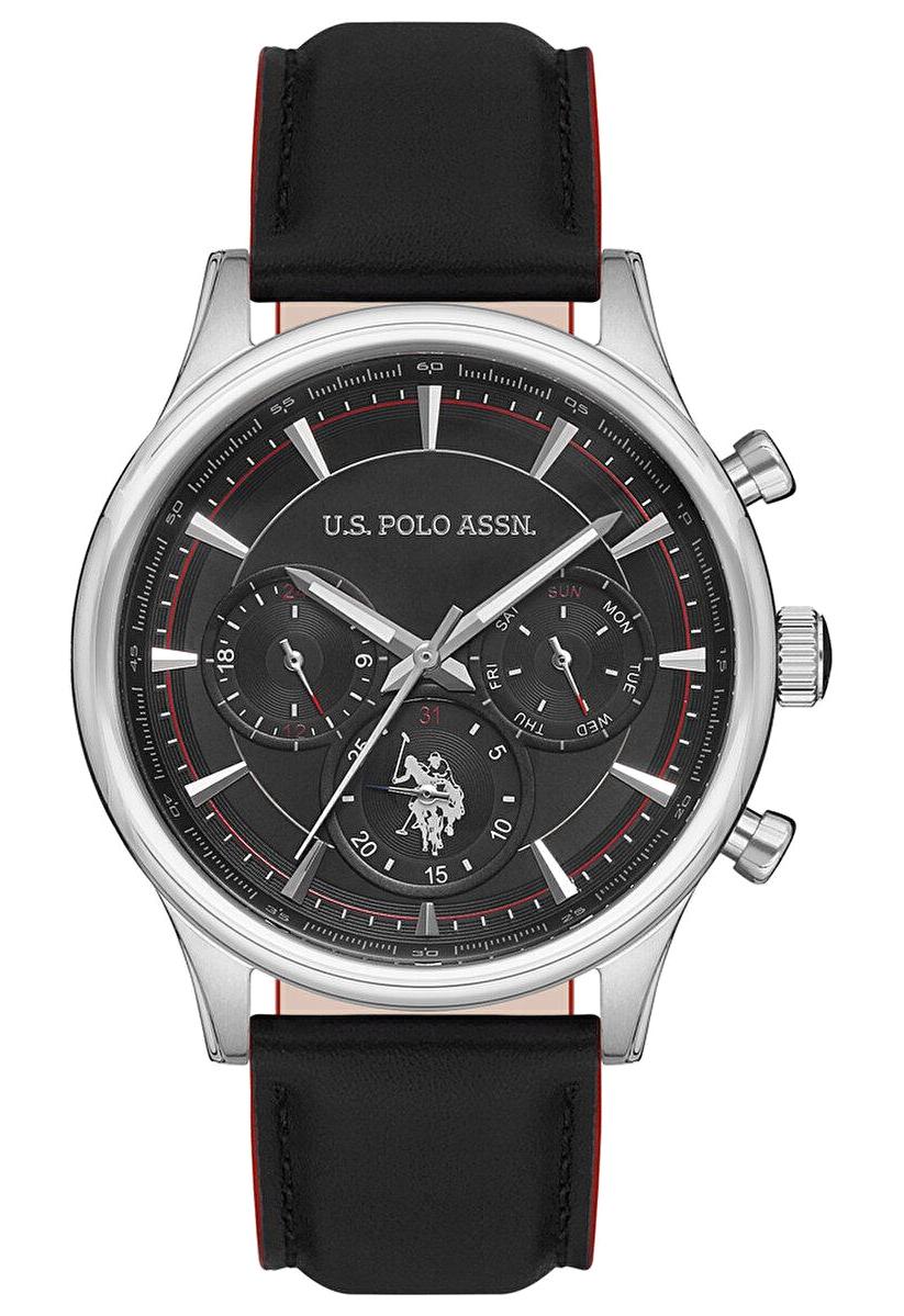U.S. Polo Assn USPA1010-07 Takvimli 45 mm Siyah Deri Kordon Analog Erkek Kol Saati