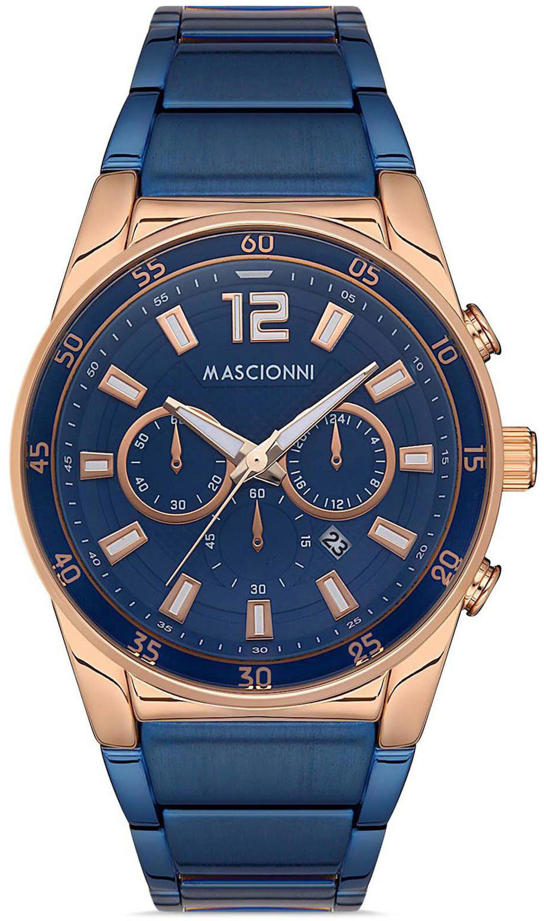 Mascionni M.1.1081.07 Takvimli 45 mm Lacivert Çelik Kordon Analog Kol Saati
