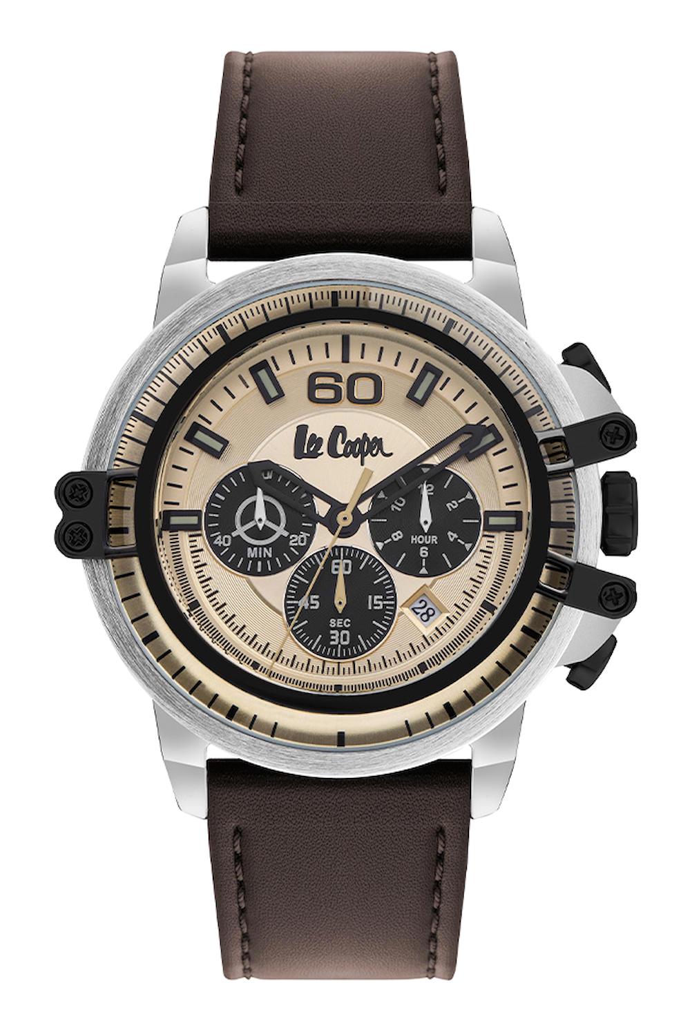 Lee Cooper LC07860.344 Takvimli Kahverengi Deri Kordon Analog Erkek Kol Saati