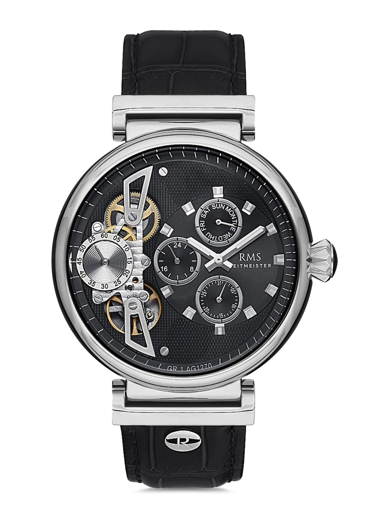 Romanson GR.1.AG1270.01 Takvimli 45 mm Siyah Deri Kordon Analog Erkek Kol Saati