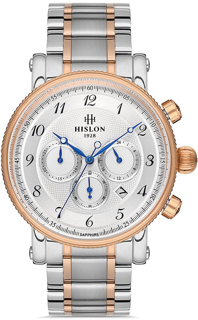 Hislon MS102T-02SR Pusulalı Takvimli 44 mm Çelik Kordon Analog Kol Saati