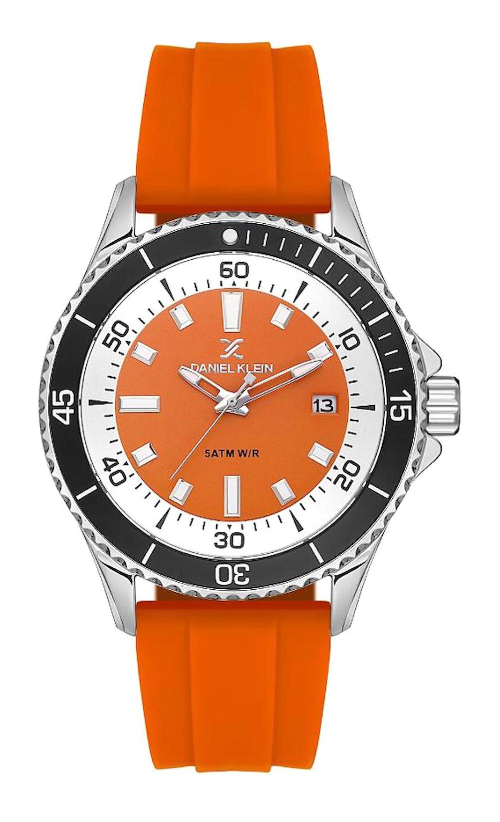 Daniel Klein DK.1.13683-5 Takvimli 43 mm Turuncu Silikon Kordon Analog Erkek Kol Saati